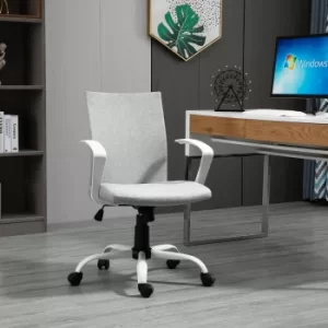 Image of Vinsetto Office Chair Linen Swivel Computer Desk Chair Home Study Task Chair with Wheels, Arm, Light Grey