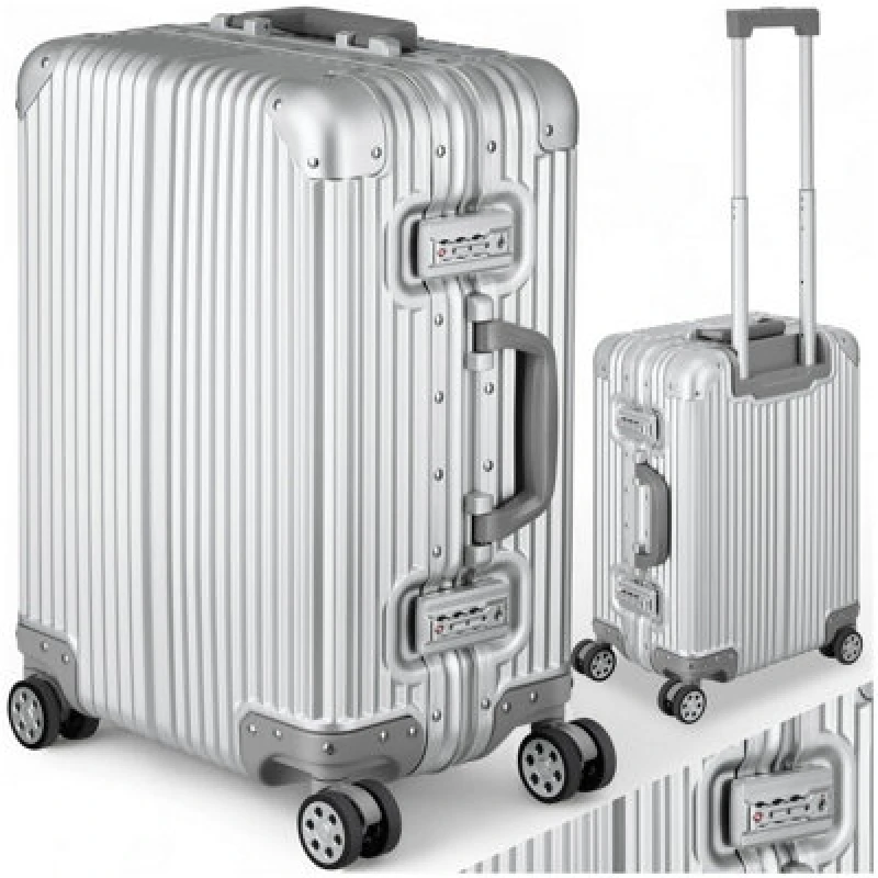 Image of Tectake Cabin Suitcase In Aluminium, With Tsa Locks & 4 Double Castors - Silver