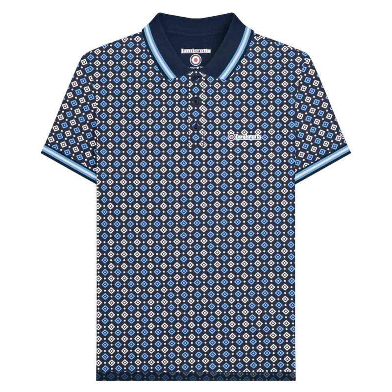 Image of Lambretta Lambretta Men SS25 Geometric Big & Tall Polo Shirt in Dark Navy Size: 3X-Large Dark Navy XXXL Male 5063703817394