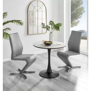 Image of Furniturebox UK - Furniturebox Elina White Marble Effect Modern 80cm Round Dining Table & 2 Grey Willow Faux Leather Chairs