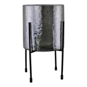 Image of Grey Glass Candle Lantern On Stand, Large