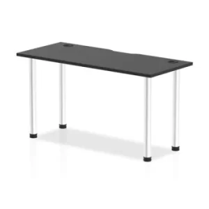 Image of Impulse Black Series 1400 x 600mm Straight Table Black Top with Cable Ports Aluminium Leg