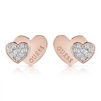Image of Guess Rose Gold Plated Crystal Set Heart Ladies Earrings, One Colour, Women