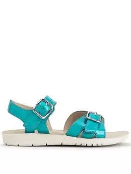 Image of Start-rite Enchant Blue Glitter Patent Leather Adjustable Sandals - Blue Size 8.5 Younger