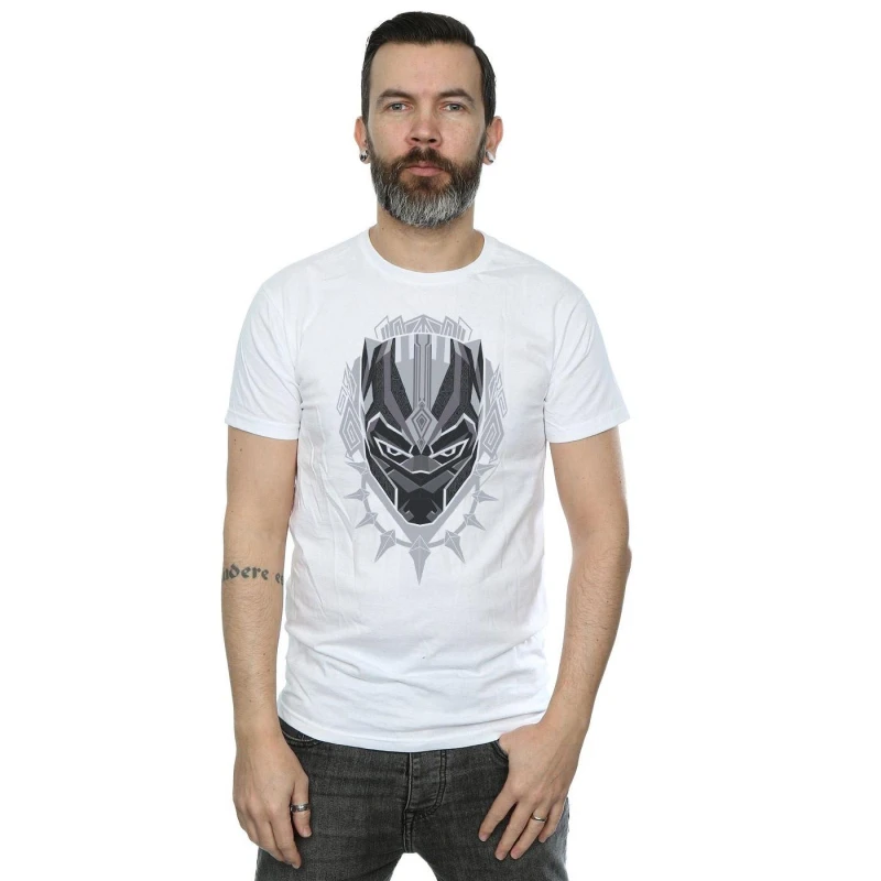 Image of Marvel Marvel Men Black Panther Head T-Shirt in White Size: Small White S Male 5057736578674