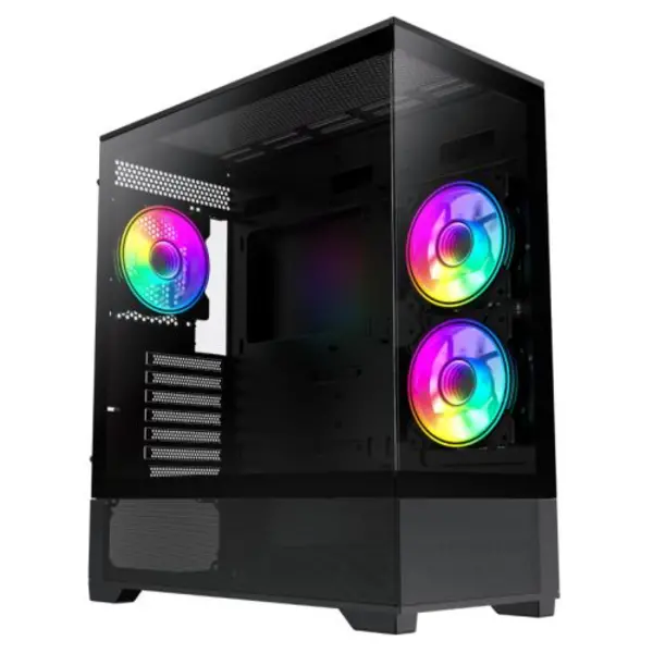 Image of GameMax Vista ATX Gaming Case w/ Glass Side & Front Mesh Panelling 3x Infinity ARGB Fans ARGB PWM Fan Hub Black
