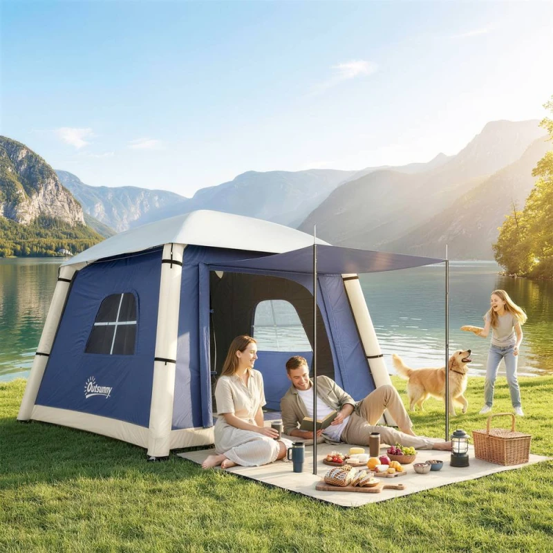 Image of OUTSUNNY Inflatable Camping Tent, Easy Setup 2 Man Tent in Dark Blue Size: Double Dark Blue Unisex Double