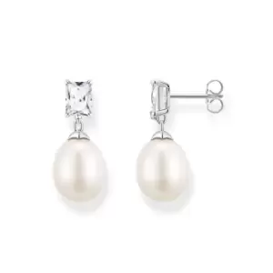 Image of THOMAS SABO Silver Octagon Cut Zirconia Pearl Drop Earrings