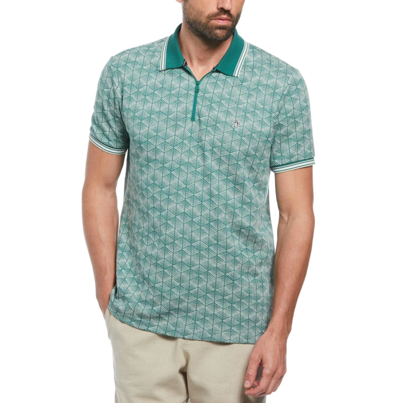 Image of Original Penguin Mens Jacquard Short-Sleeve Polo Shirt Antique Green male Medium