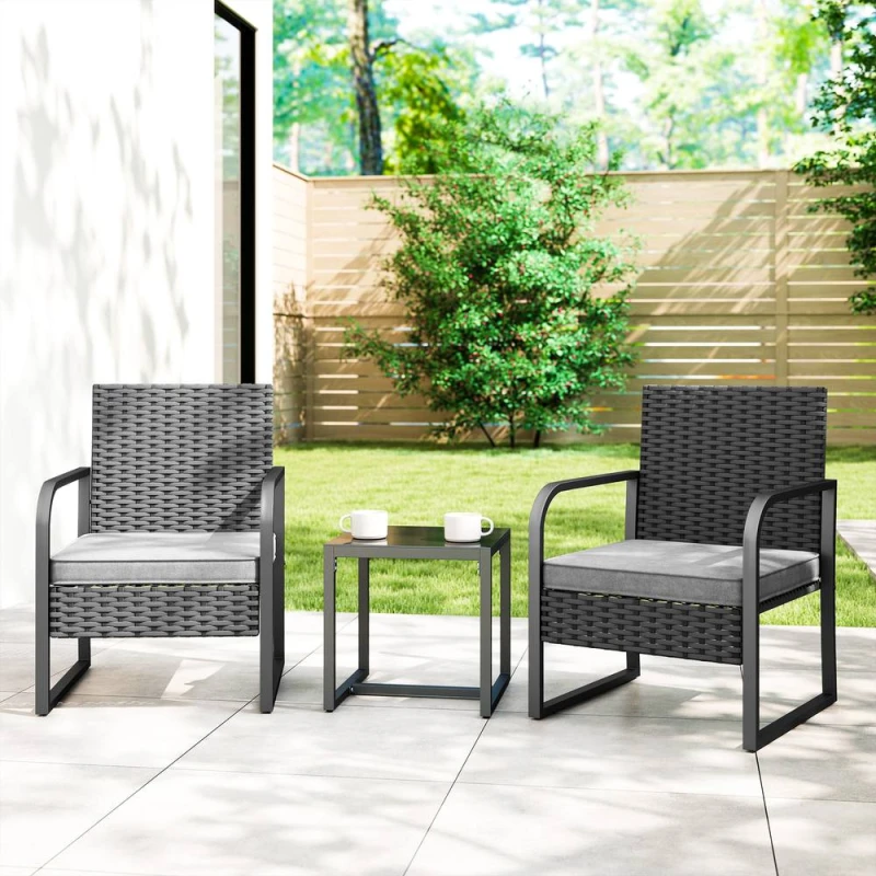 Image of OUTSUNNY Rattan Bistro Set, 3 Piece Garden Furniture Set Cushions, Black Unisex