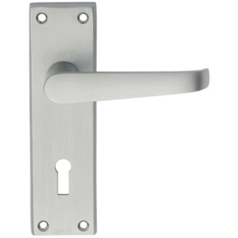 Image of Loops PAIR Straight Victorian Handle on Lock Backplate 150 x 43mm Satin Chrome Multi