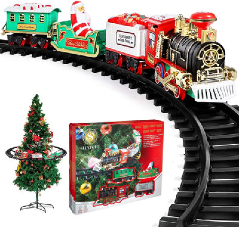 Image of Shatchi Christmas Tree Train Set-Around The Tree Xmas Decoration Realistic Sound Battery Operated