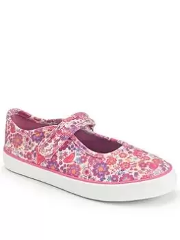Image of Start-rite Busy Lizzie Girls Pink Floral Riptape Summer Canvas Shoes - Pink, Size 4 Younger