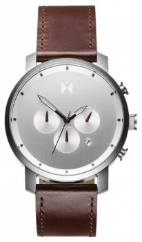 Image of MVMT Chrono 45mm Silver Brown Brown Strap Silver Dial D- Watch