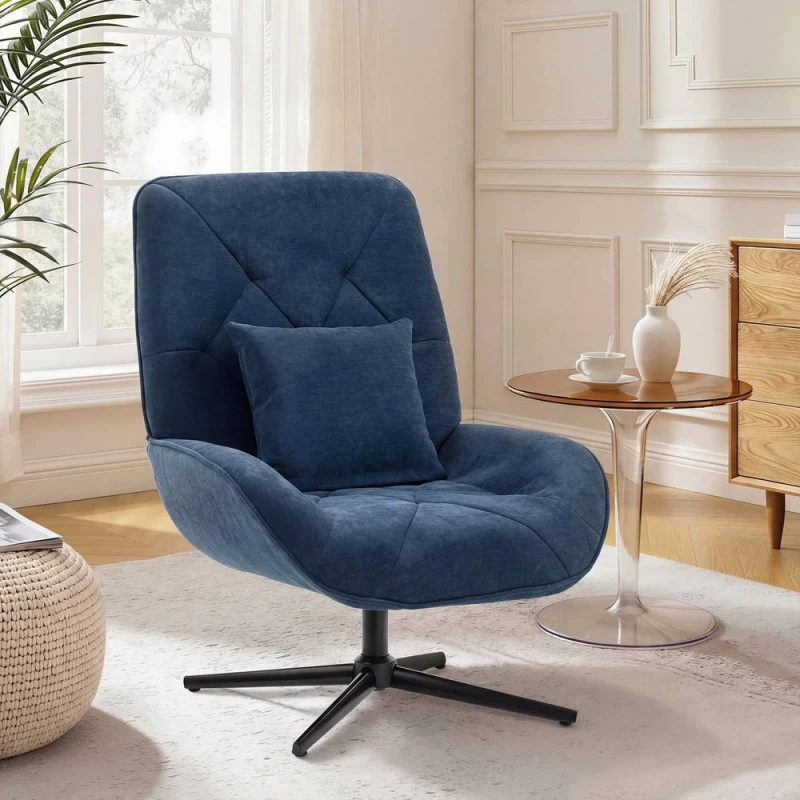Image of HOMCOM Swivel Accent Chair, Chenille Armchair with Lumbar Pillow, Dark Blue Dark Blue Unisex Armchair