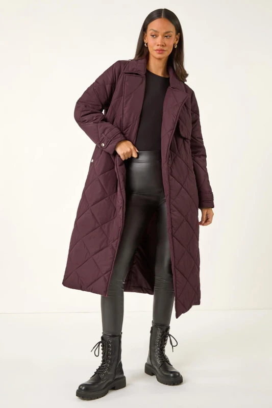 Image of Dusk Womens Chevron Wrap Quilted Puffer Coat in Wine Size: 16 Wine Female 16