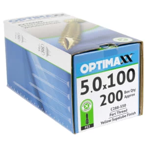 Image of Optimaxx Pz Countersunk Zinc & Yellow Passivated Double Reinforced Woodscrew - 5 X 100mm Pack Of 200