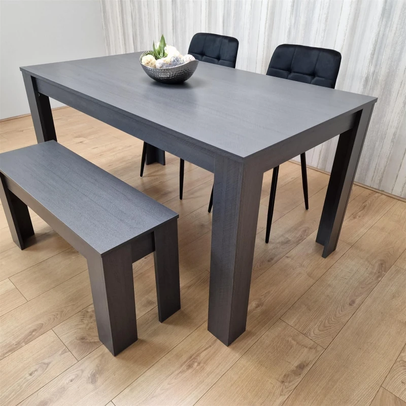Image of KOSY KOALA Dining Table Set with 2 Chairs Dining Room and Kitchen table set of 2, and Bench Dark Grey