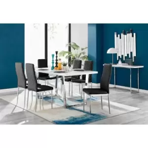 Image of Furniture Box Kylo White High Gloss Dining Table and 6 Black Milan Chrome Leg Chairs