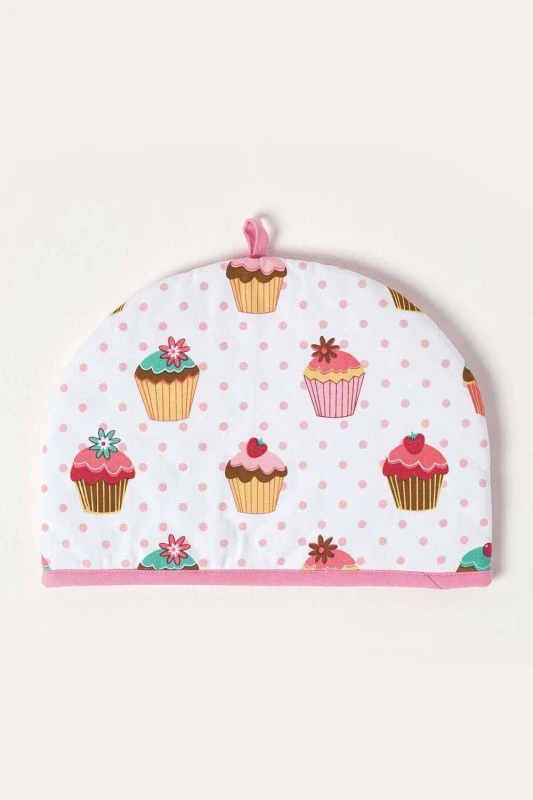 Image of Homescapes Tea Cosy Double Design Cup Cakes Teapot Warmer Pink unisex