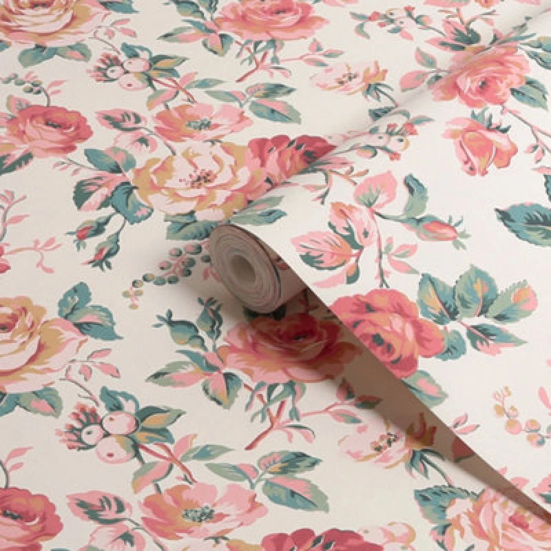 Image of Cath Kidston Garden Rose Autumn Floral Wallpaper Wallpaper One Size Neutral 71742006000