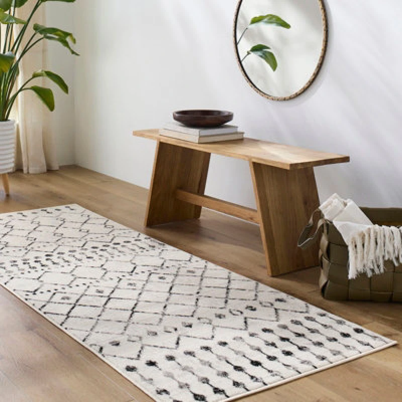 Image of Livabliss Berber Geometric Light Grey Leonor Runner Rug 80 X 220 Cm - Easy Care, Non Shedding, Ideal For Hallway Or Beside The Bed