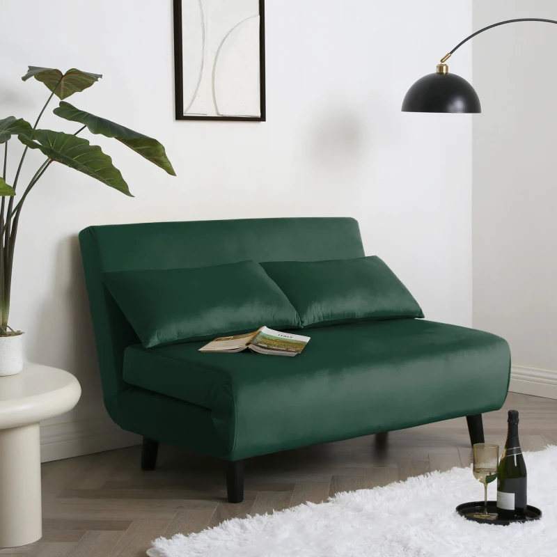 Image of Home Garden Direct Aurora - Small Double Sofa Bed in Velvet - 2 Seater - Green Green Unisex