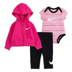 Image of Nike 3 Pack Stripe Bodysuit Hoodie And Legging Set - Pink