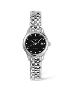 Image of Longines Flagship Automatic Black Diamond Dial Stainless Steel Womens Watch L4.374.4.57.6 L4.374.4.57.6