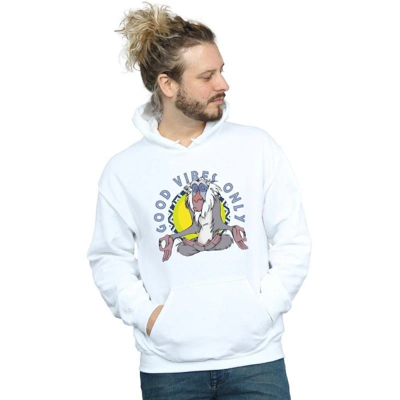 Image of Disney Men The Lion King Rafiki Good Vibes Only Hoodie in White Size: Small White S Male 5059114978397