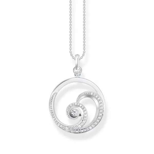 Image of Sterling Silver Wave White Stones Necklace KE2143-051-14-L45V