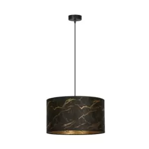 Image of Broddi Black Cylindrical Pendant Ceiling Light with Black Fabric Shades, 1x E27