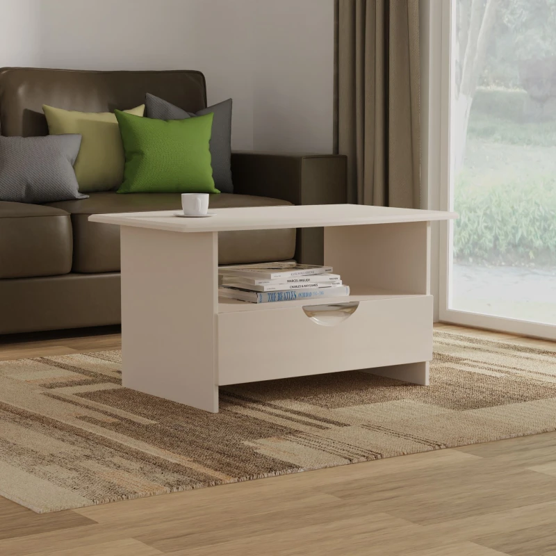 Image of Ready Assembled Indices Coffee Table With Drawer Kaschmir Gloss, Cream CAM225KGK