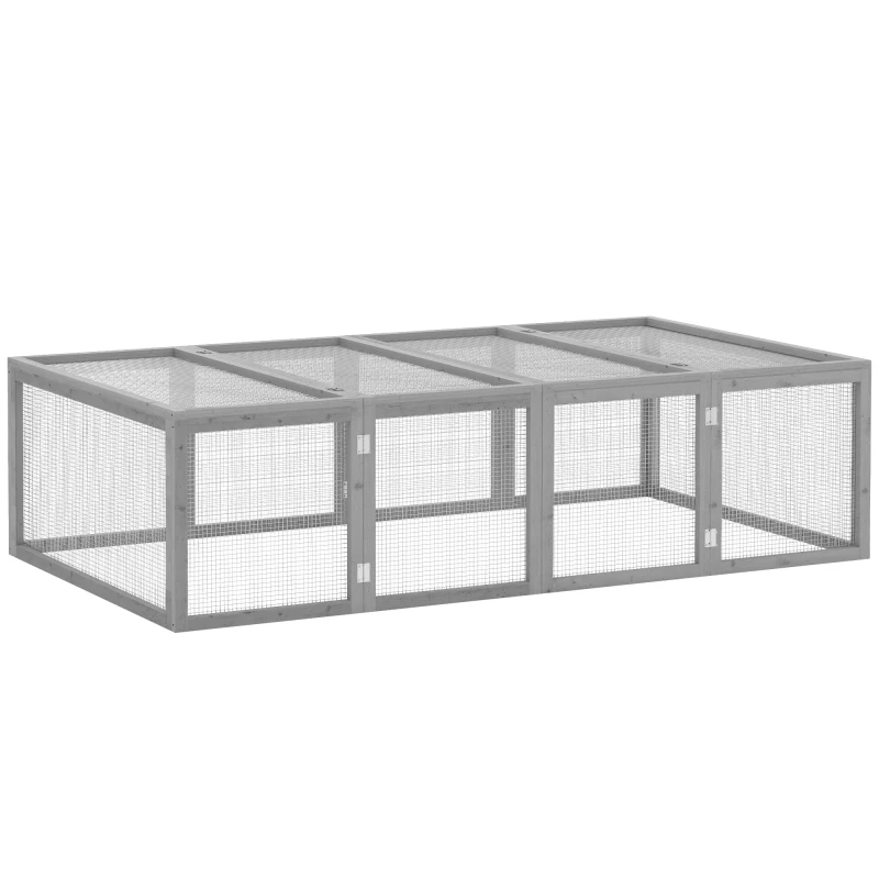 Image of PawHut Wooden Rabbit Hutch Cage House w/ Mesh Wire Safety for Outdoor, Grey Grey