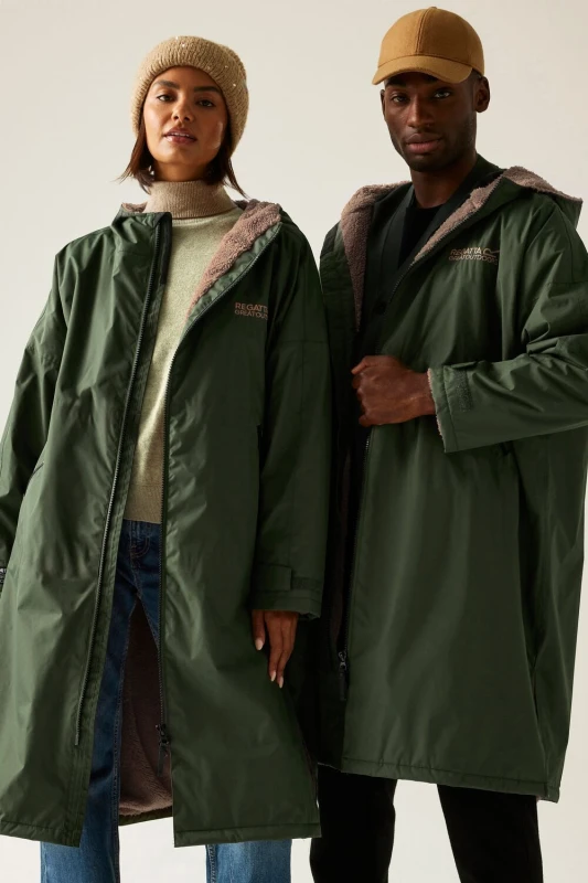 Image of Regatta Unisex Adults Waterproof Windproof Borg Fleece Oversized Fit Insulated Robe Dark Khaki unisex S