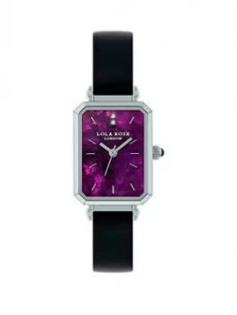 Image of Lola Rose Lola Rose Amethyst Diamond Tank Dial Black Leather Strap Ladies Watch