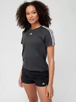 Image of adidas Train Essentials 3 Stripe T-Shirt, Black/White, Size S, Women