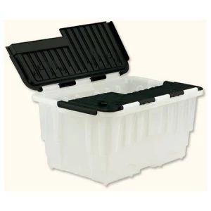 Image of Strata Duracrate 40 Litres Storage Box with Hinged Folding Lid Clear with Black Lid Ref HW390