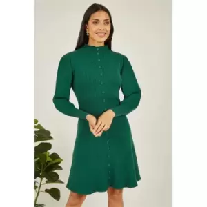 Image of Yumi Green Knitted Button Up Midi Dress - Green