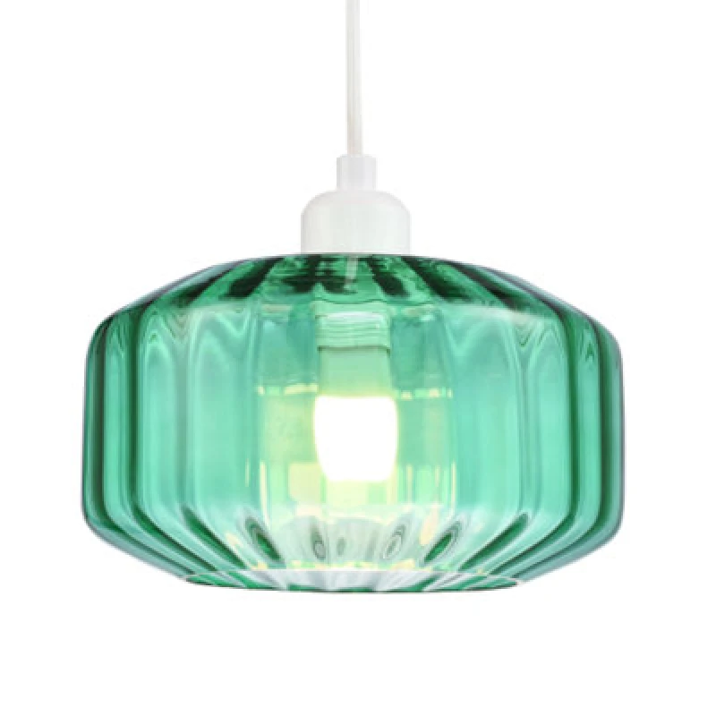 Image of Happy Homewares Modern Emerald Green Ribbed Glass Non Electric Pendant Shade With Flat Style