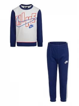Image of Nike Younger Boys Color Block Crew and Joggers 2 Piece Set - Blue Size 5-6 Years
