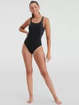 Image of Speedo Hyperboom Splice Muscleback, Black/Grey, Size 32, Women