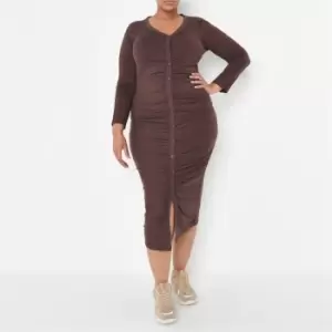 Image of Missguided Plus Size Ruched Midaxi Dress - Brown