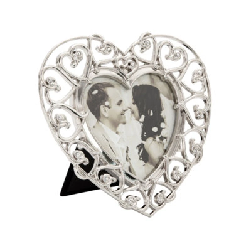 Image of Happy Homewares Heart Themed 4X4 Silver Picture Frame With Small Diamante Crystals