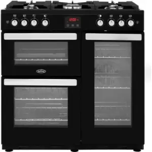Image of Belling CookcentreX90G 90cm Gas Range Cooker with Electric Fan Oven - Black - A/A Rated
