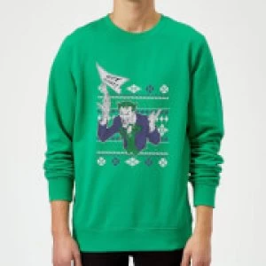 Image of DC Batman Happy Holiday The Joker Green Christmas Sweatshirt - S - Green
