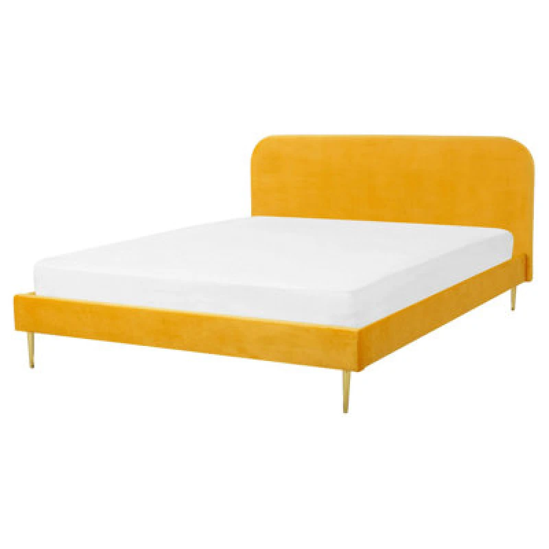 Image of Beliani Bed Velvet Flayat 160 X 200 Cm (Eu King Size) Yellow