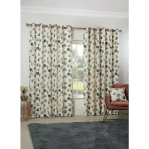 Image of Camarillo Floral Eyelet Curtains 66 x 54' Blush Ready Made Lined Watercolour Flowers