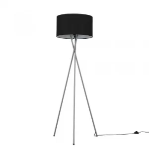 Image of Camden Grey Tripod Floor Lamp with XL Black Reni Shade