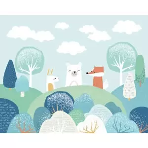 Image of Woodland Friends Blue Wall Mural - 3m x 2.4m